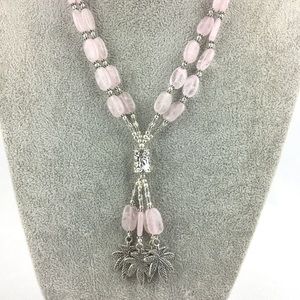 New Rose Crystal Quartz Cannabis Hemp Leaf Necklace
